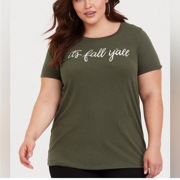 Torrid Olive Green “It’s Fall Y’all” Cotton Short Sleeves Round Neck Tee Size 5 - Picture 1 of 14